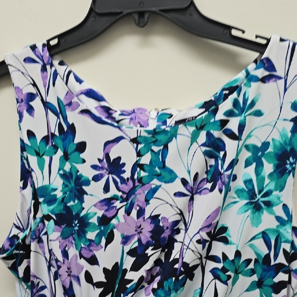 CHAPS Elegant Floral Twist Midi Dress - Teal and Purple - Size 14 - Picture 3 of 8